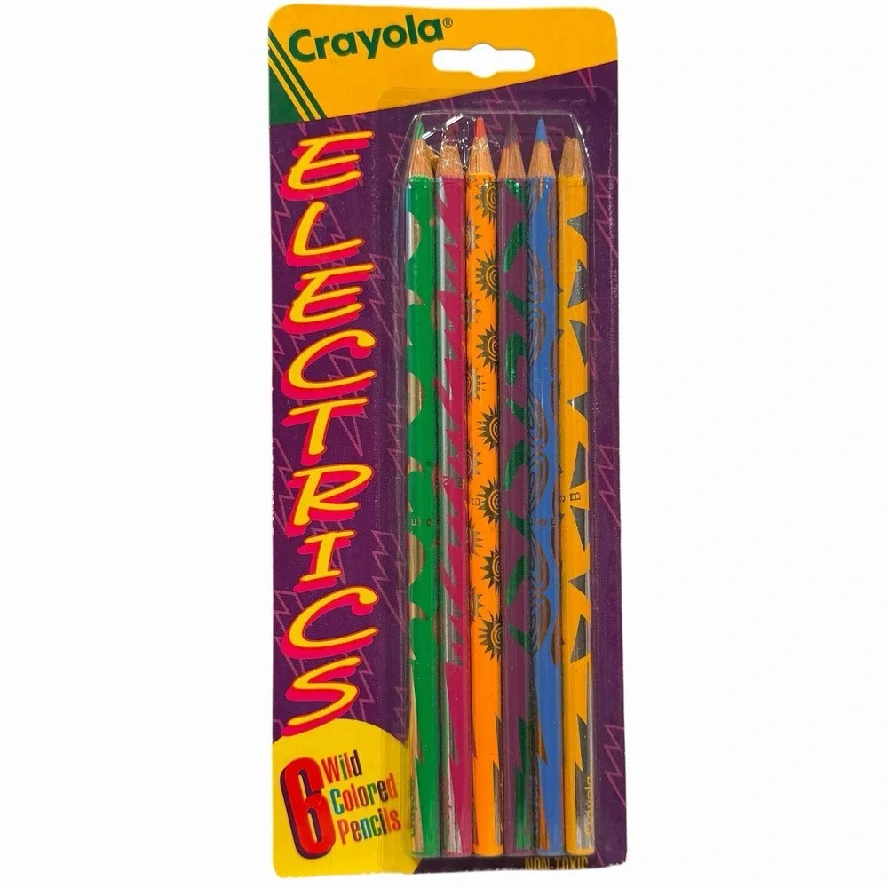 Vintage Crayola Electrics Colored Pencils 1992 NOS 6 Pack Binney & Smith NEW 90s